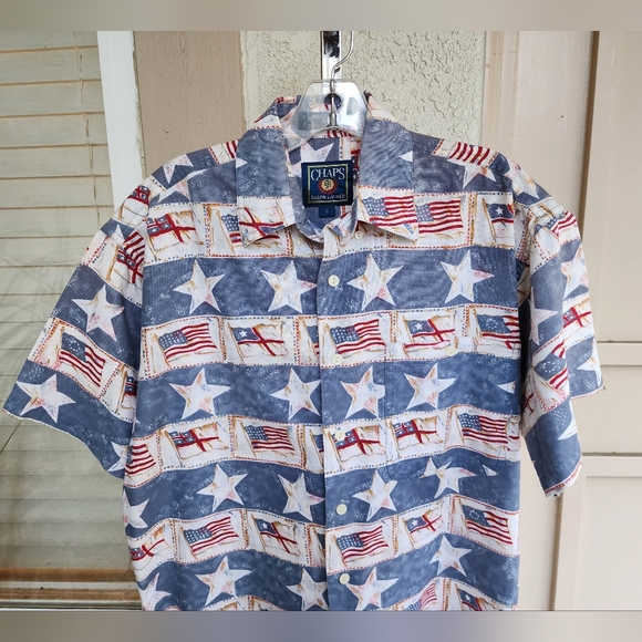 SMALL men Chaps RALPH LAUREN American Flag patriotic button short sleeve shirt - Picture 2 of 15